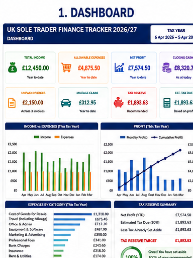 UK Sole Trader Finance Tracker 2026-2027