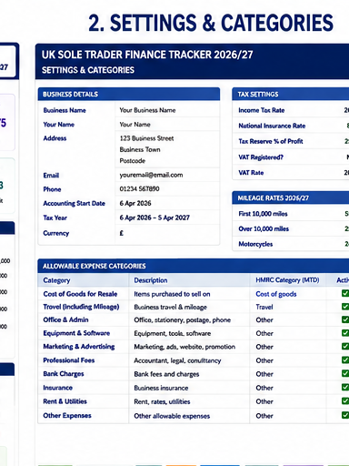 UK Sole Trader Finance Tracker 2026-2027