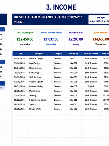 UK Sole Trader Finance Tracker 2026-2027