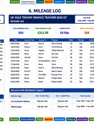 UK Sole Trader Finance Tracker 2026-2027