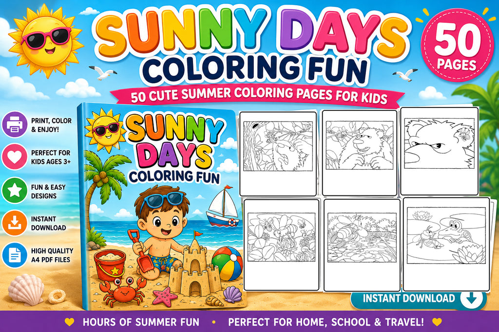 **Sunny Days Coloring Fun – 50 Cute & Easy Printable Coloring Pages for Kids** 🌈🖍️