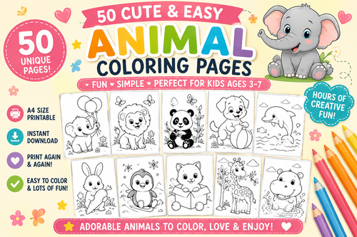 Cute and Happy Animals Coloring Book
